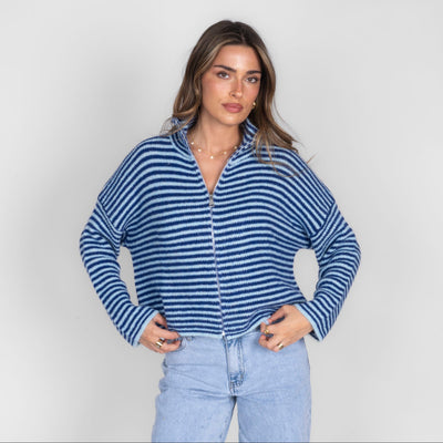 Striped Zip Cardigan