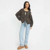 Bouclé Oversized Cardigan mit Schleifen