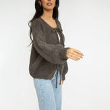 Bouclé Oversized Cardigan mit Schleifen