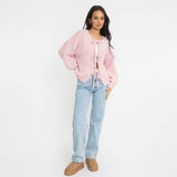 Bouclé Oversized Cardigan mit Schleifen