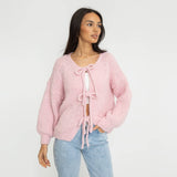Bouclé Oversized Cardigan mit Schleifen