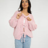 Bouclé Oversized Cardigan mit Schleifen