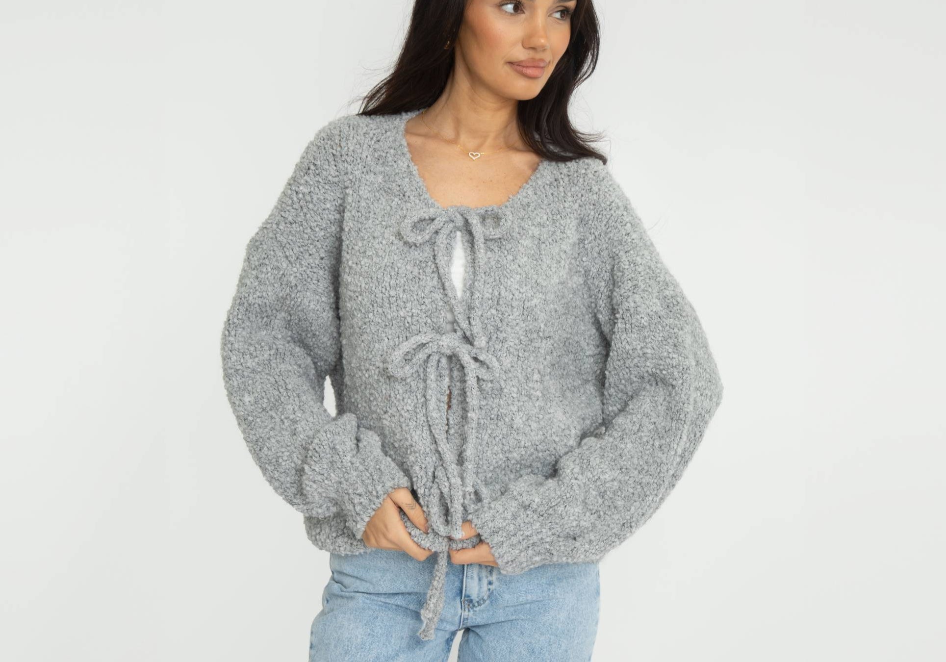 Bouclé Oversized Cardigan mit Schleifen
