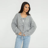 Bouclé Oversized Cardigan mit Schleifen