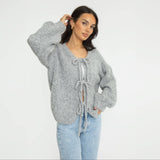 Bouclé Oversized Cardigan mit Schleifen