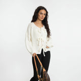 Bouclé Oversized Cardigan mit Schleifen