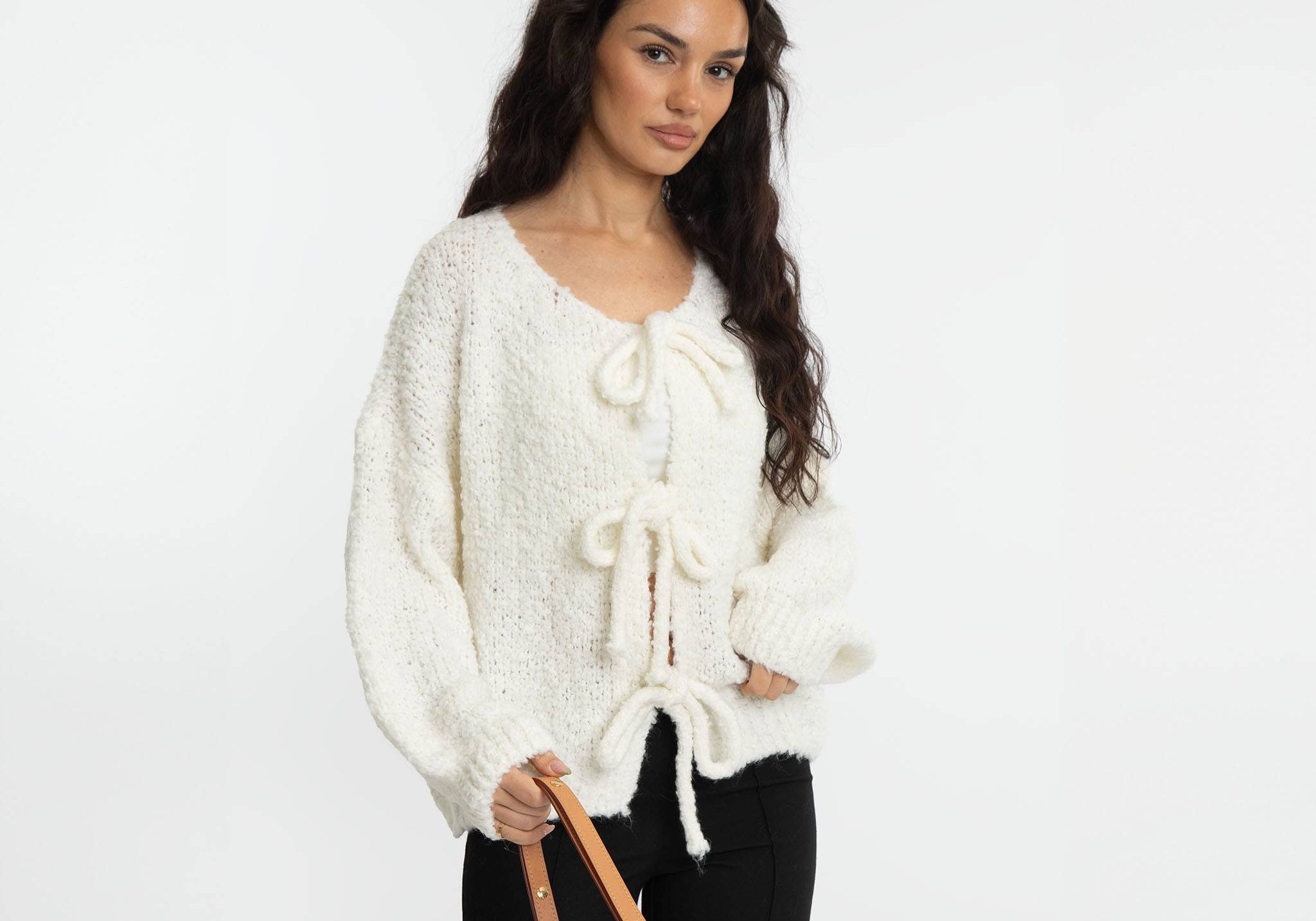 Bouclé Oversized Cardigan mit Schleifen