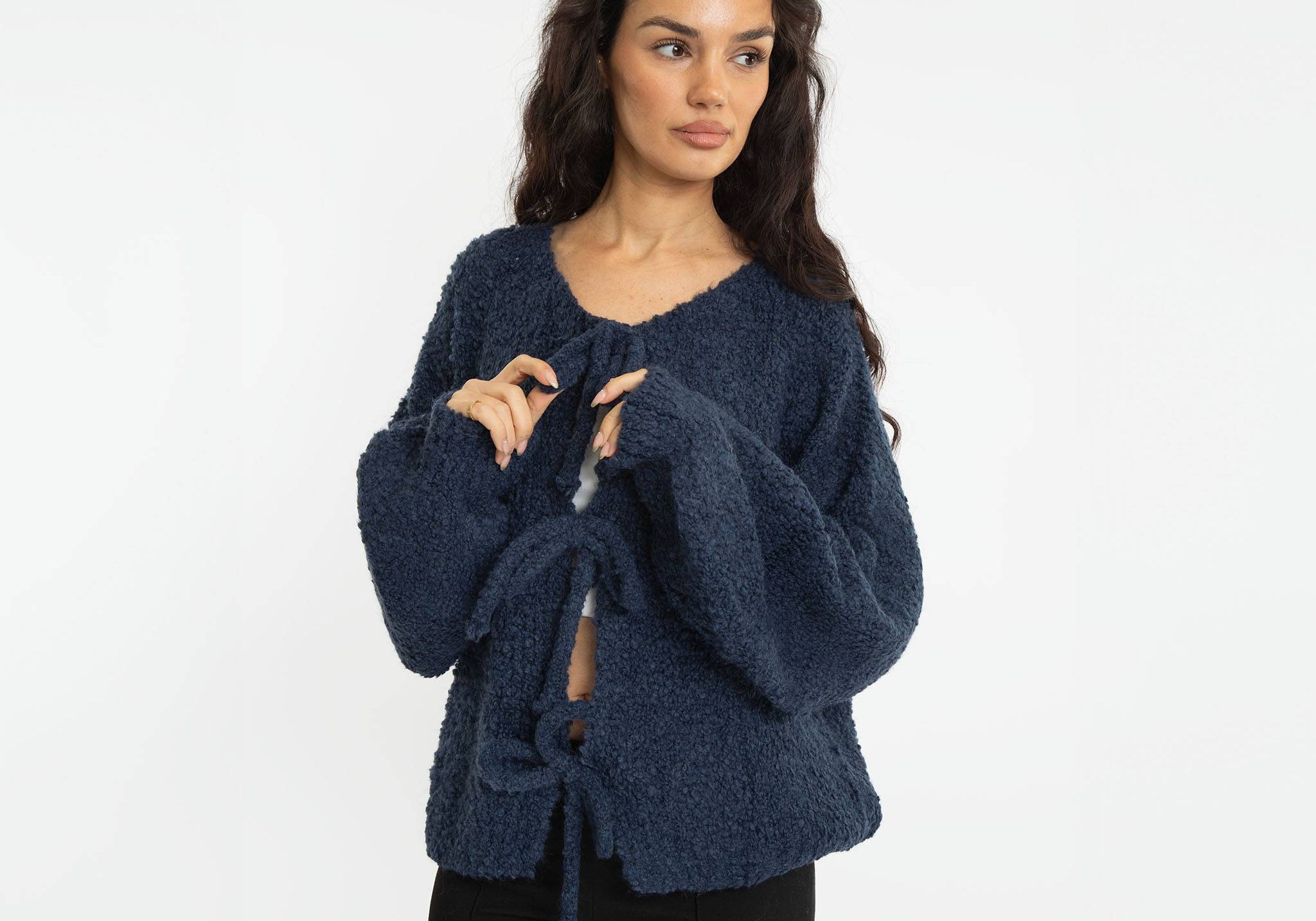 Bouclé Oversized Cardigan mit Schleifen