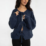 Bouclé Oversized Cardigan mit Schleifen