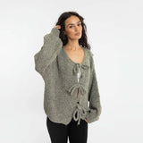 Bouclé Oversized Cardigan mit Schleifen