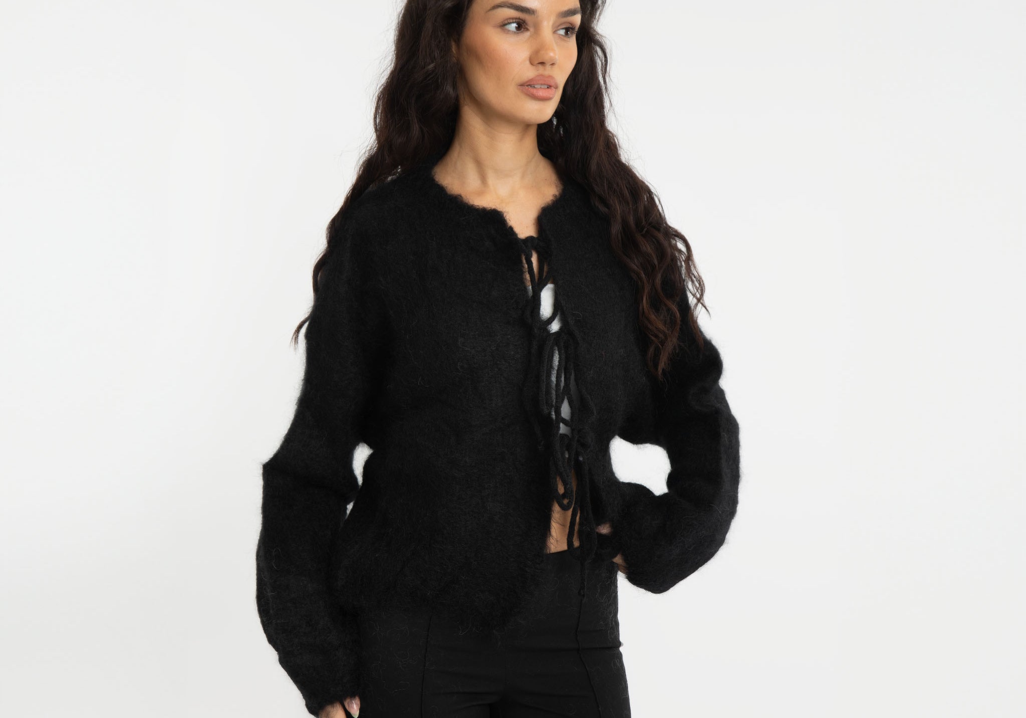 Oversize Mohair Cardigan mit Schleifen