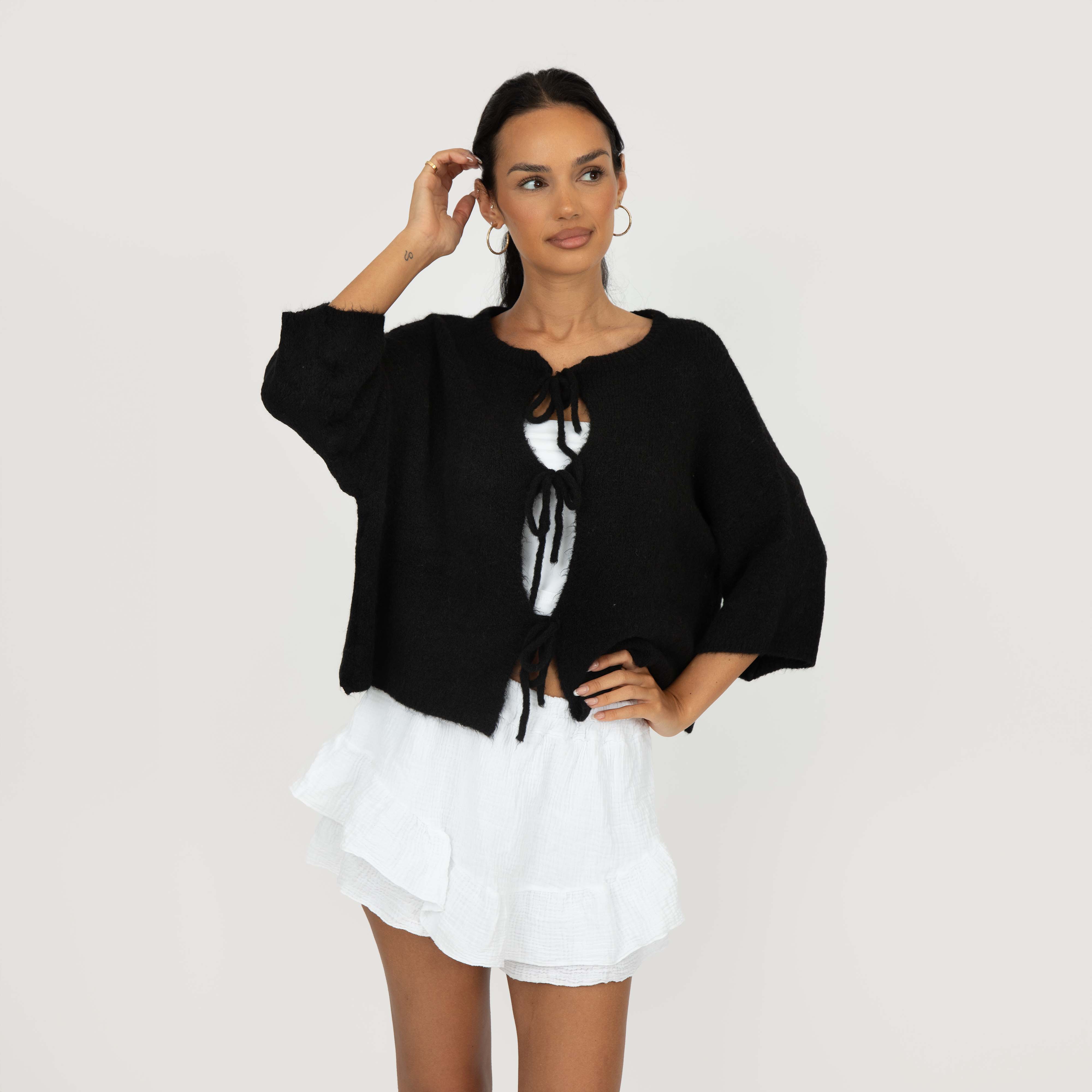 Kurzarm-Cardigan mit Schleifen