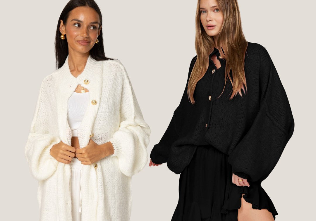 2er Pack Oversized Cardigan "CozyGlam" Black & White - JEWELINA