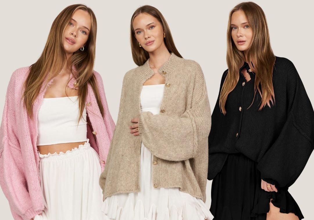 3er Pack Oversized Cardigan "CozyGlam" Soft Rosa/ Beige / Black - JEWELINA
