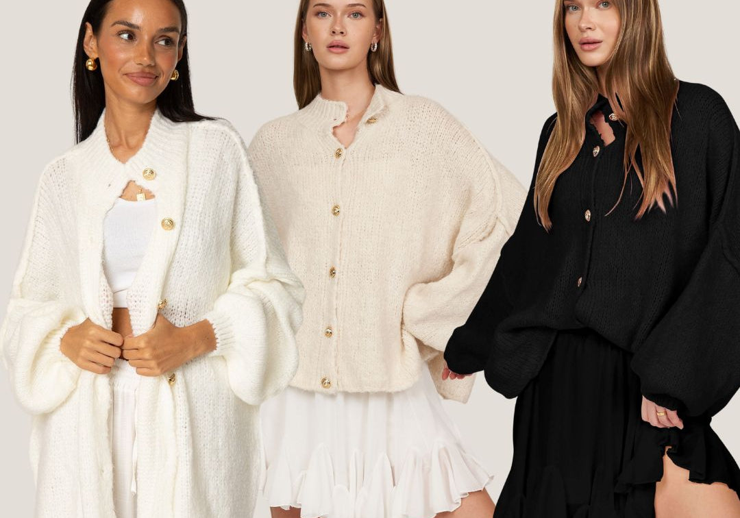 3er Pack Oversized Cardigan "CozyGlam" White/ Creme/ Black - JEWELINA