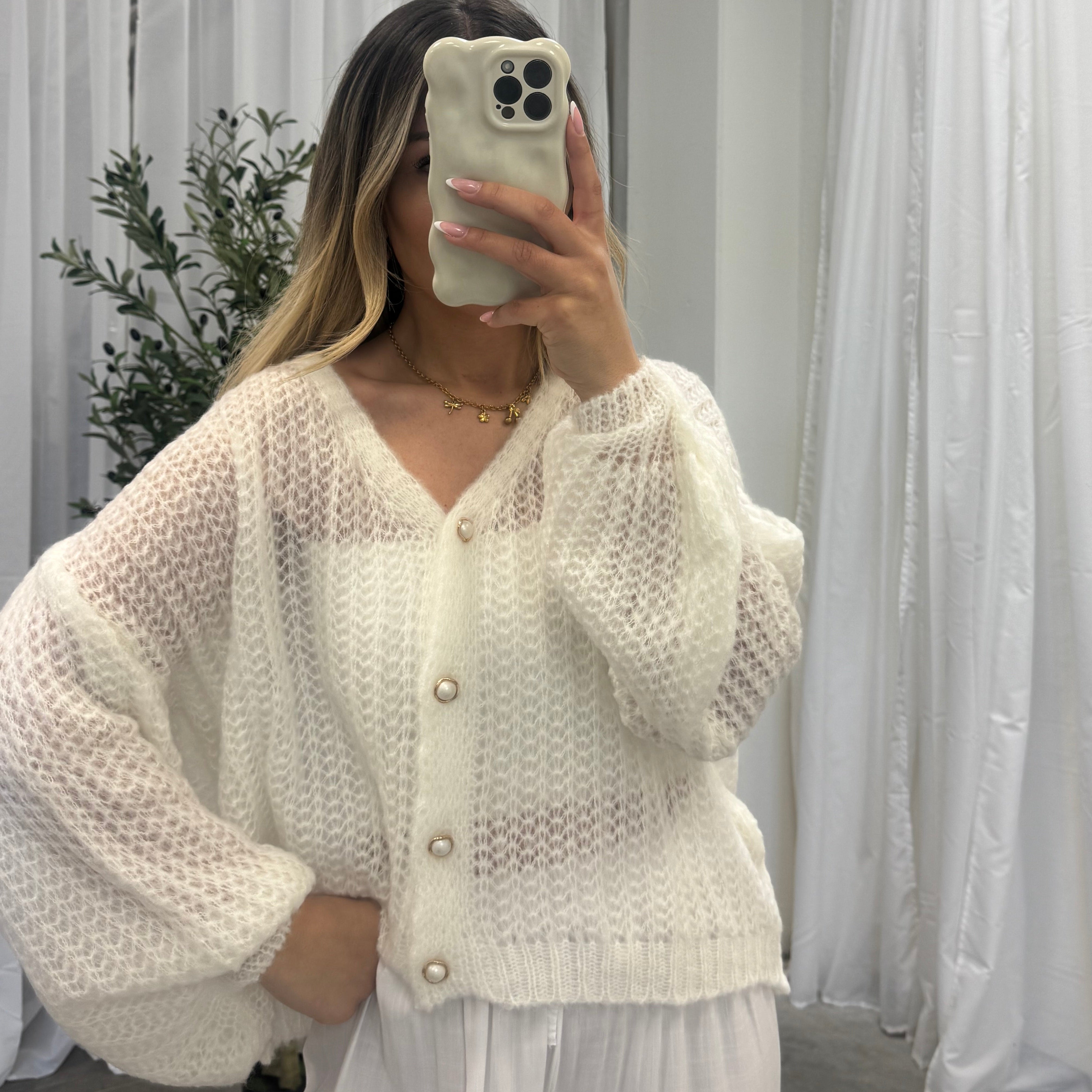 Feiner Lochstrick Cardigan