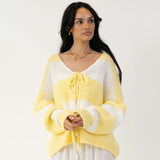 Gestreifter V-Ausschnitt Schleifen Cardigan