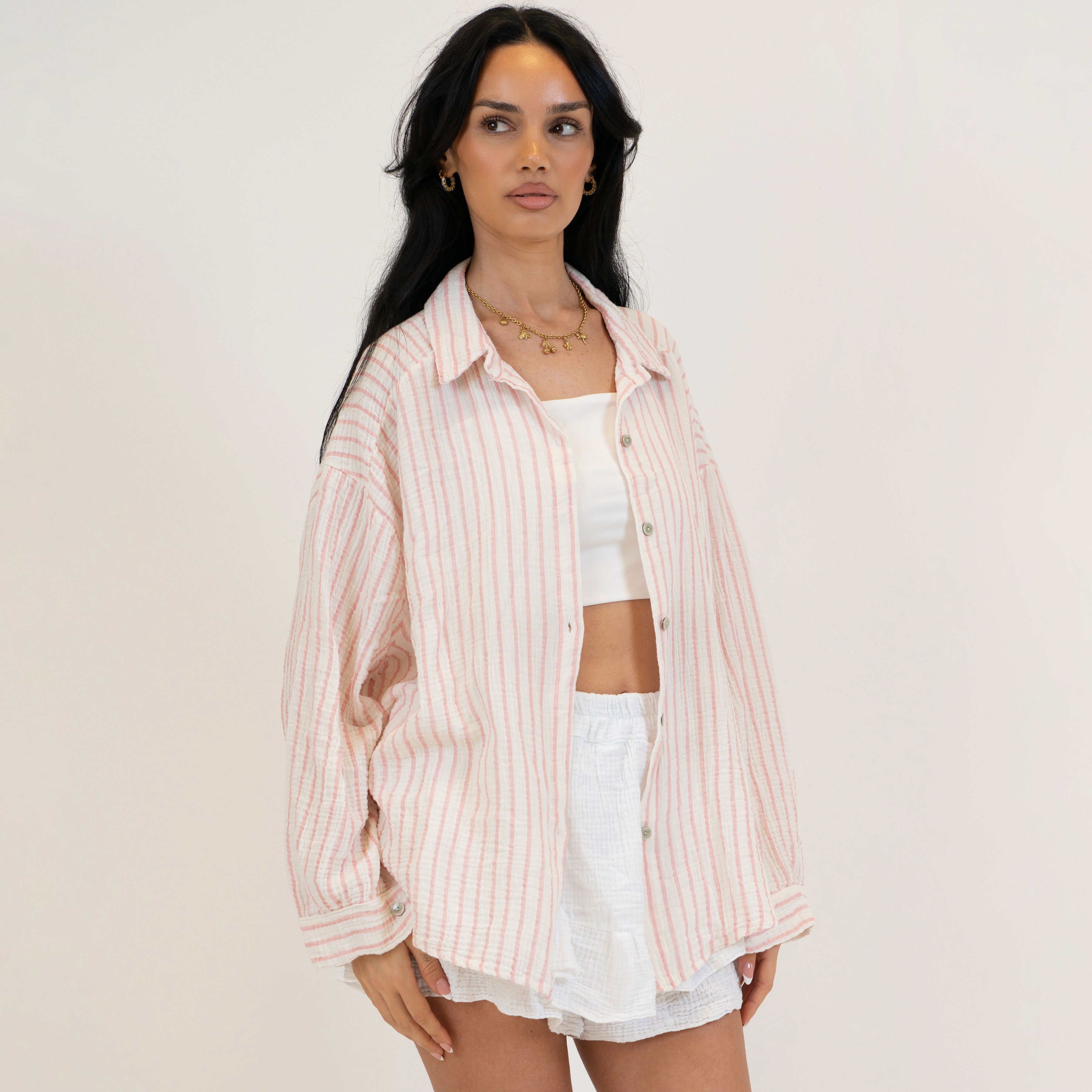 Gestreifte Oversize Musselin Bluse