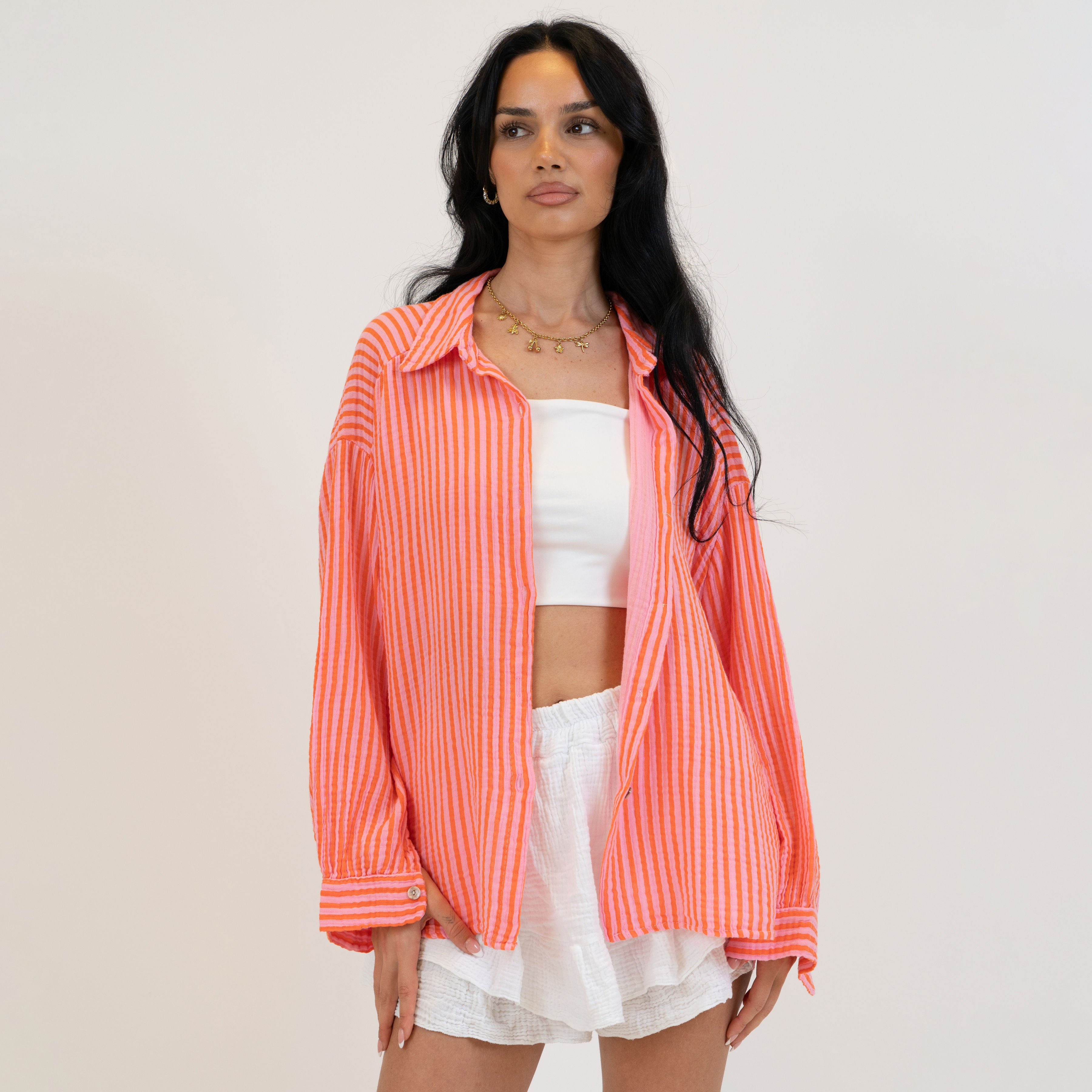 Gestreifte Oversize Musselin Bluse