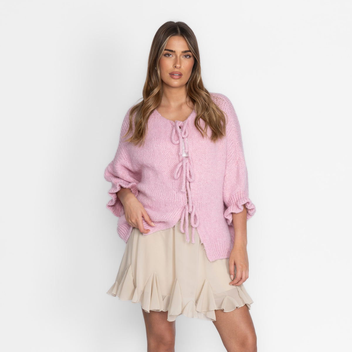 Oversized Tulip Cardigan mit Schleifen - Soft Rosa / Onesize