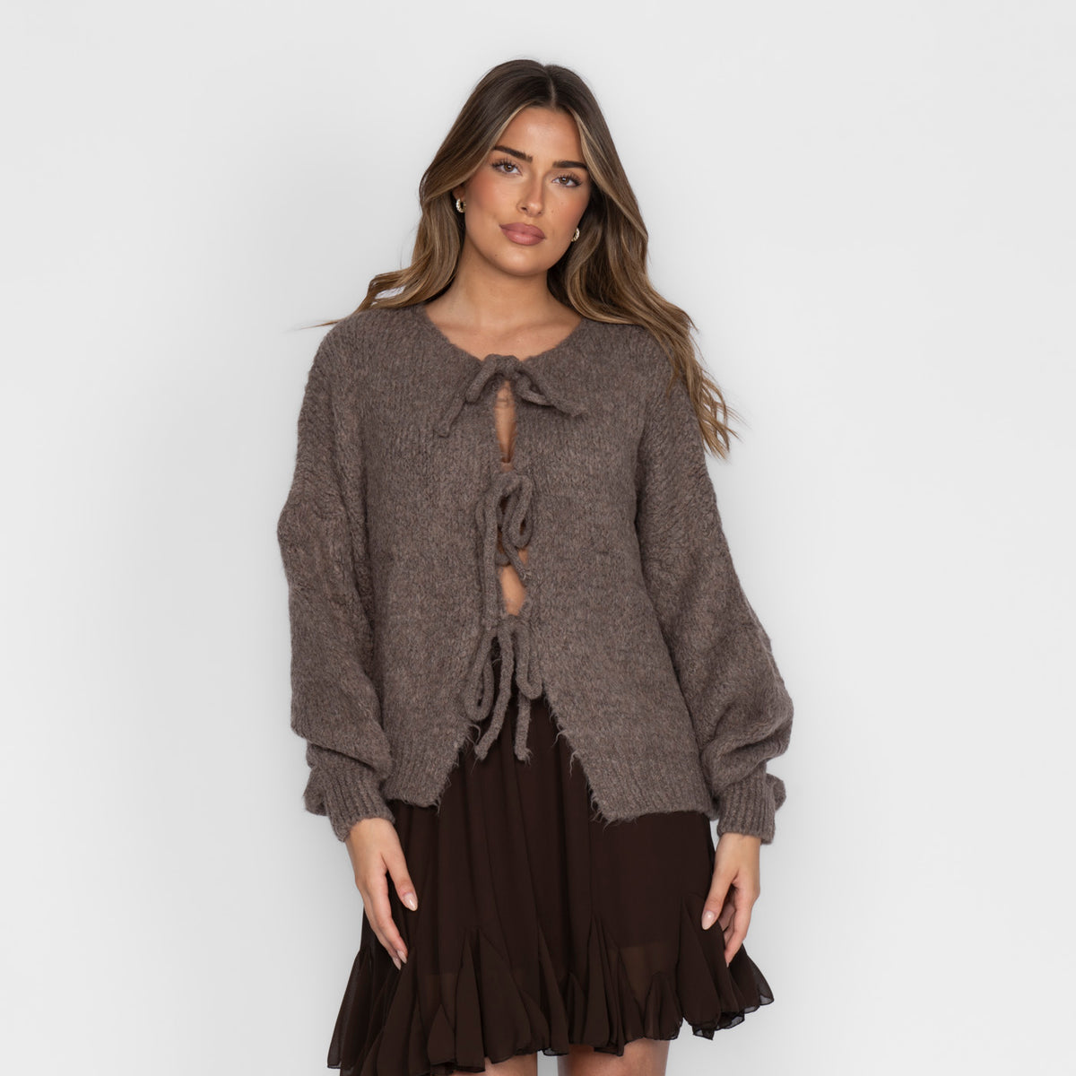 Oversized Cardigan mit Schleifen - Brown / Onesize