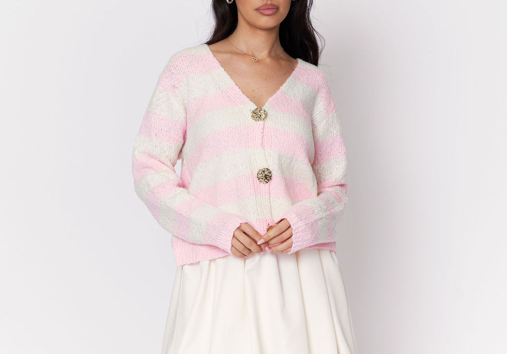 Button Stripe Cardigan