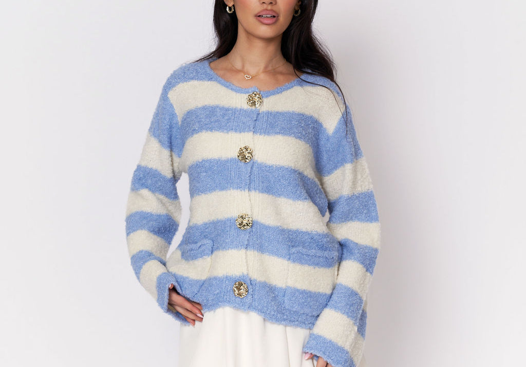 Button Stripe Cardigan