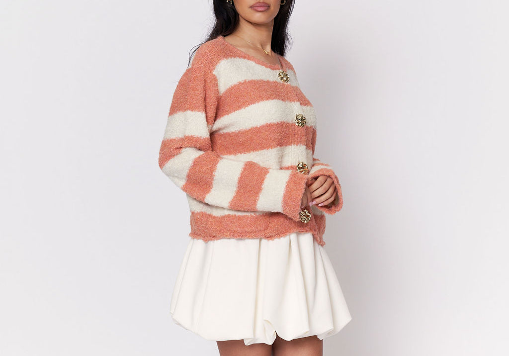 Button Stripe Cardigan