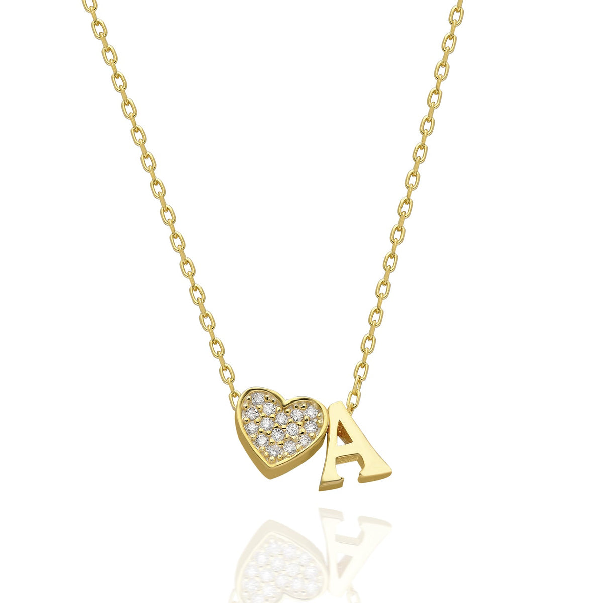 Herz Zirkonia Buchstabenkette - 14 Karat Gold / A
